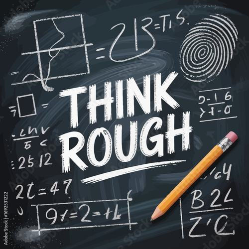 Chalkboard brainstorming creative thinking mathematical equations fingerprint and pencil represents problem solving innovation and discovery vector
