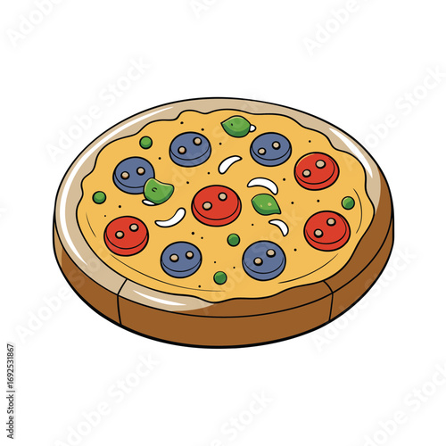 Delicious stuffed crust pizza with a variety of fresh toppings on a white background vector illustration