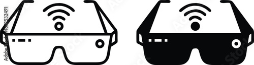 Smart Glasses Icon Set, Wearable Technology Vector, Wireless Eyewear Symbol, Black White Silhouette Illustration