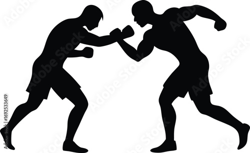 Silhouette of Two Boxers Fighting, Dynamic Action Vector Art