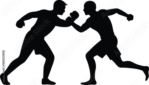 Silhouette of Two Boxers Fighting, Dynamic Action Vector Art