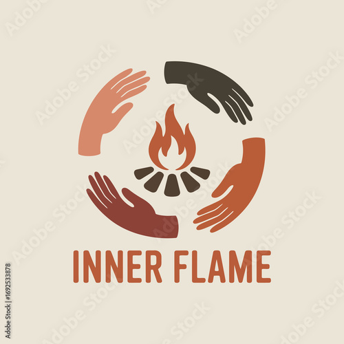 Inner flame concept symbolizing warmth community and empowerment with hands surrounding a campfire vector