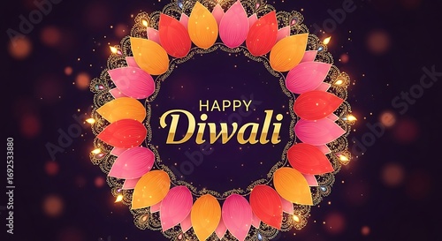 Vibrant Diwali Floral Circle Greeting Card Design