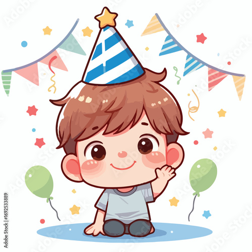 Vector image of a little boy wearing a birthday hat