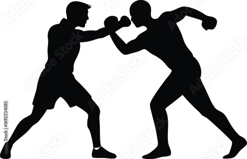 Boxing Match Silhouette Vector, Two Men Fighting in Ring