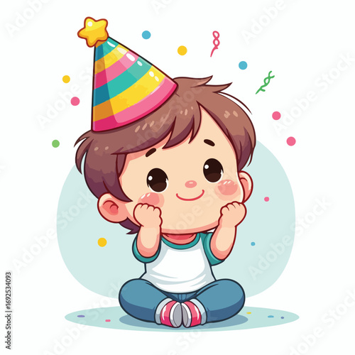 Vector image of a little boy wearing a birthday hat