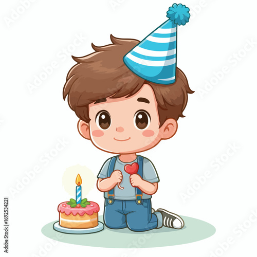 Vector image of a little boy wearing a birthday hat