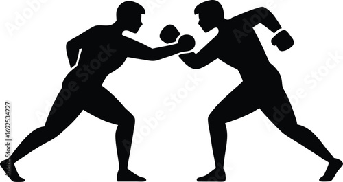 Boxing Match Silhouette Vector, Two Men Fighting in Ring