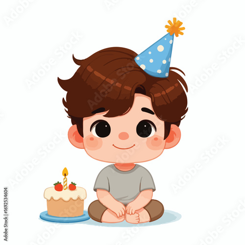 Vector image of a little boy wearing a birthday hat