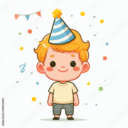 Vector image of a little boy wearing a birthday hat