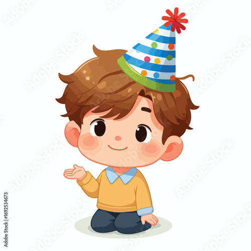 Vector image of a little boy wearing a birthday hat