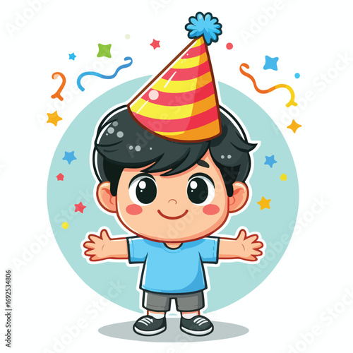 Vector image of a little boy wearing a birthday hat