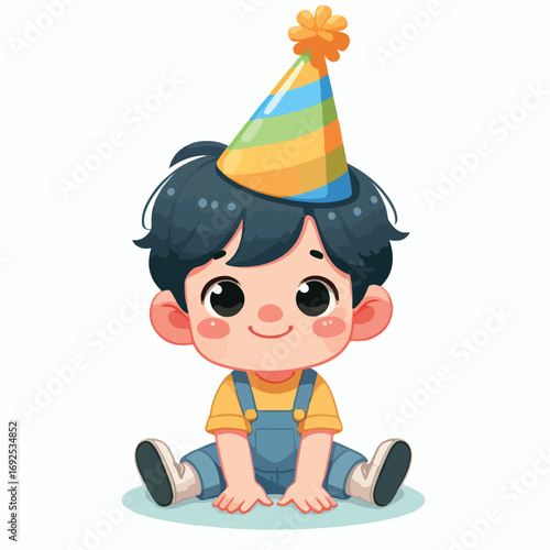Vector image of a little boy wearing a birthday hat