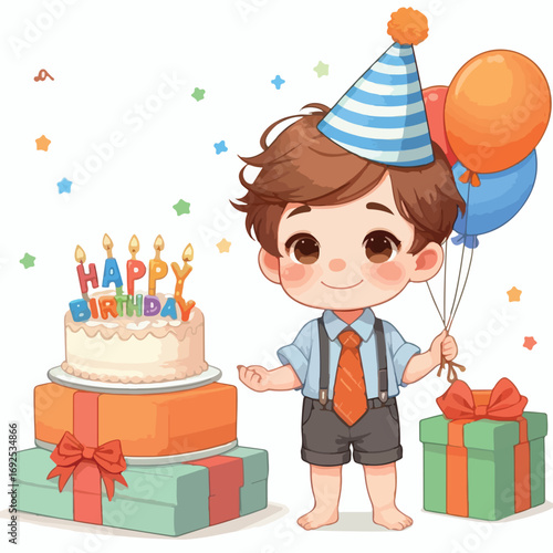 Vector image of a little boy wearing a birthday hat