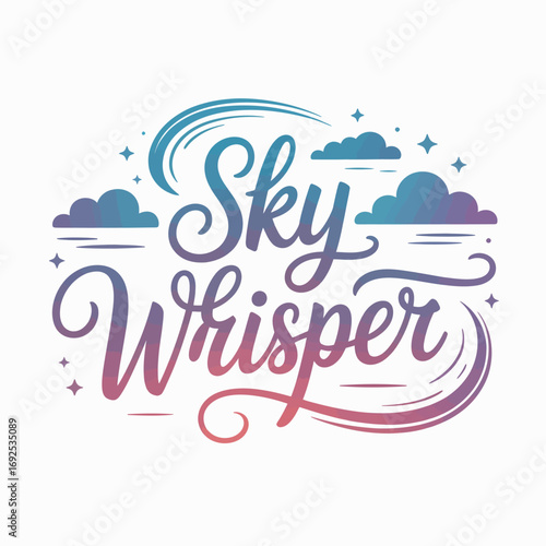 Sky whisper artistic typography font design with dreamy clouds and starry accents for creative projects vector