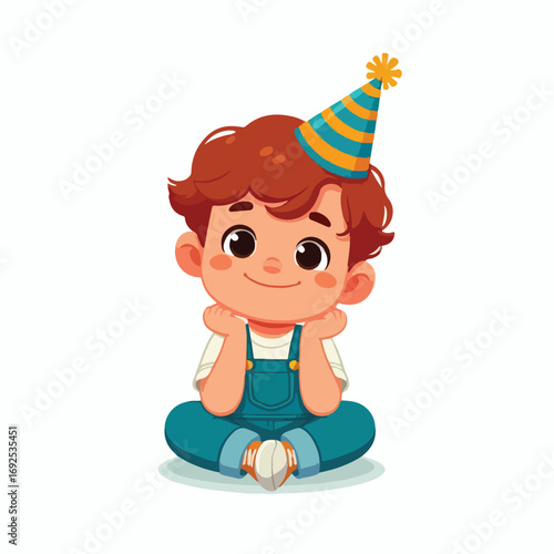 Vector image of a little boy wearing a birthday hat