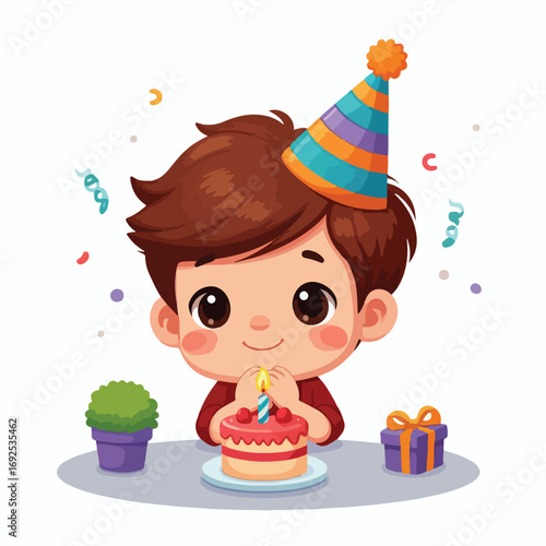 Vector image of a little boy wearing a birthday hat