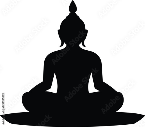 Buddha Silhouette Vector, Meditation Icon on White Background