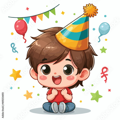 Vector image of a little boy wearing a birthday hat