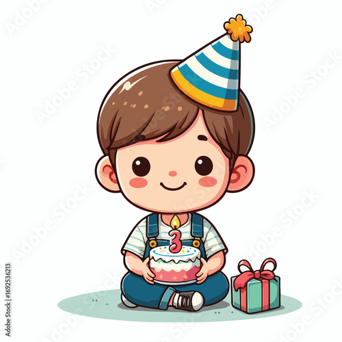 Vector image of a little boy wearing a birthday hat