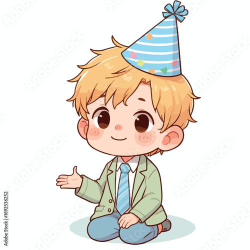Vector image of a little boy wearing a birthday hat