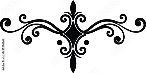 Vintage Ornamental Divider Silhouette, Baroque Scrollwork Vector Art