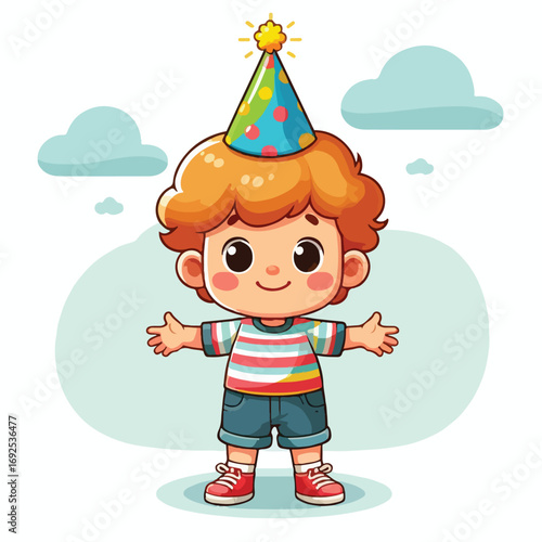 Vector image of a little boy wearing a birthday hat