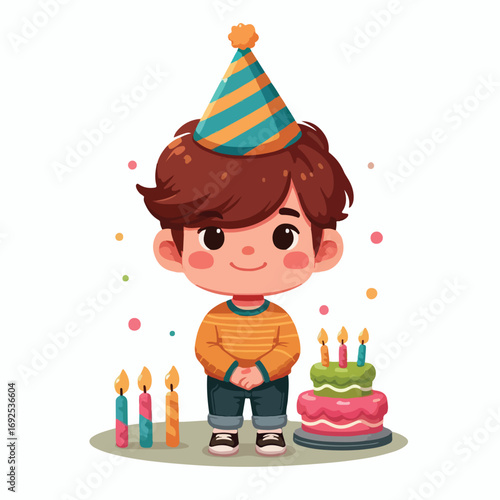 Vector image of a little boy wearing a birthday hat