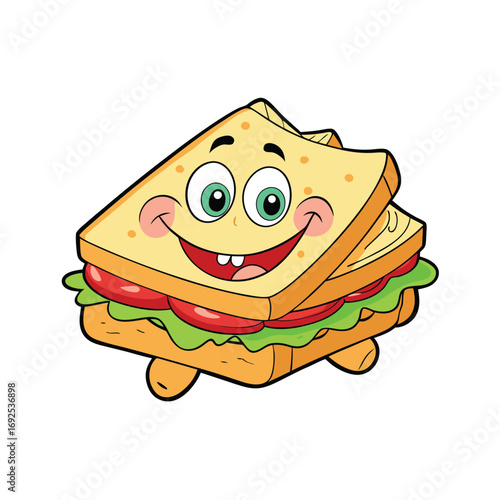 Delicious toasted ham cheese and tomato sandwich food illustration for culinary designs