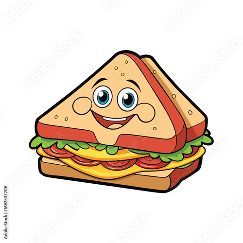 Delicious toasted ham cheese and tomato sandwich food illustration for culinary designs