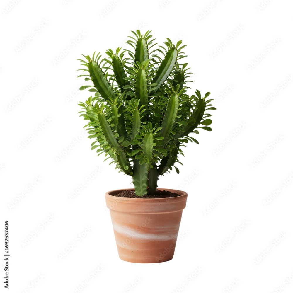 Fototapeta premium Green cactus plant in terracotta pot on transparent background