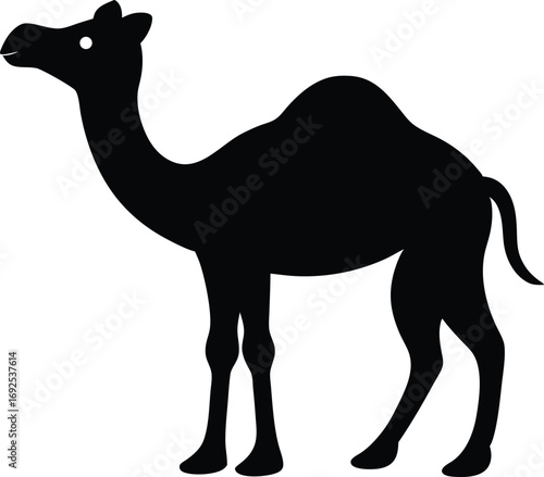 Black Camel Silhouette Vector, Minimalist Desert Graphic Illustration