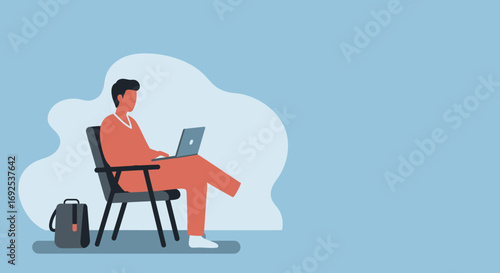Person casually working on a laptop from home or a remote location. Represents remote work, online education, and digital lifestyle flexibility.