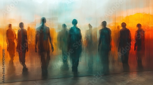 Many people standing in a line in front of a wall