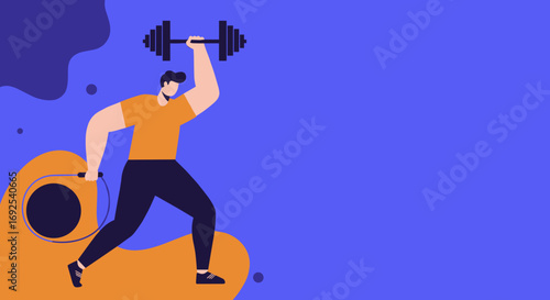 A strong man lifting a dumbbell and holding a jump rope, representing fitness, health, and a dynamic lifestyle. Ideal for wellness, exercise, and active living concepts.