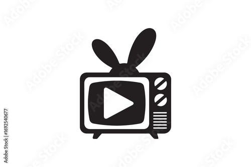 Retro TV with Bunny Ears Antenna Vintage Television Video Player Silhouette Design