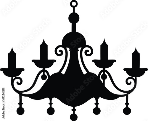 Silhouette of a Baroque French Chandelier, Intricate Vector Design