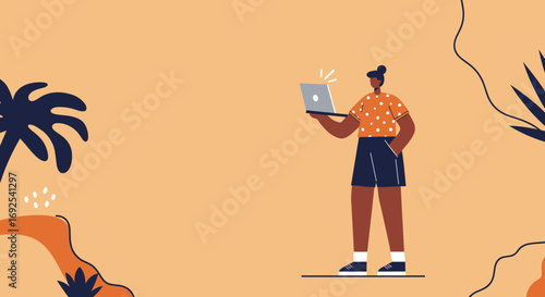 Person uses laptop in a relaxed, tropical setting, illustrating remote work, digital nomad lifestyle, and flexible career opportunities.