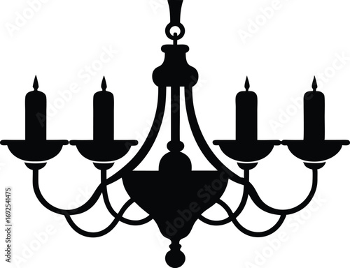 Silhouette of a Baroque French Chandelier, Intricate Vector Design