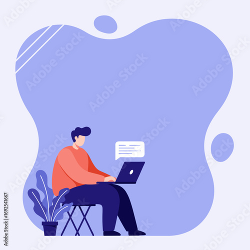 Person working intently on a laptop, engaged in online communication or remote work. Concept of digital collaboration, telecommuting, and productivity.