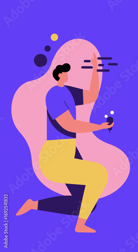Modern vector illustration of a person interacting with an unseen interface, symbolizing digital engagement, presentation, or innovative technology.