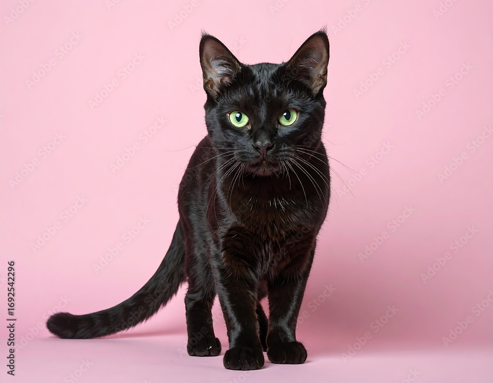 Obraz premium Black cat centered against pink background