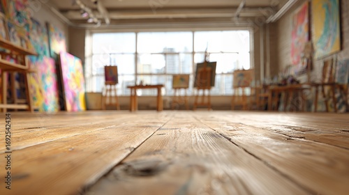 Wallpaper Mural empty art studio interior with wooden floor natural light easel canvas painting workspace Torontodigital.ca