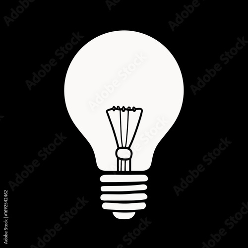 Simple white line drawing of a lightbulb on black, symbolizing ideas, innovation, energy, and creativity.