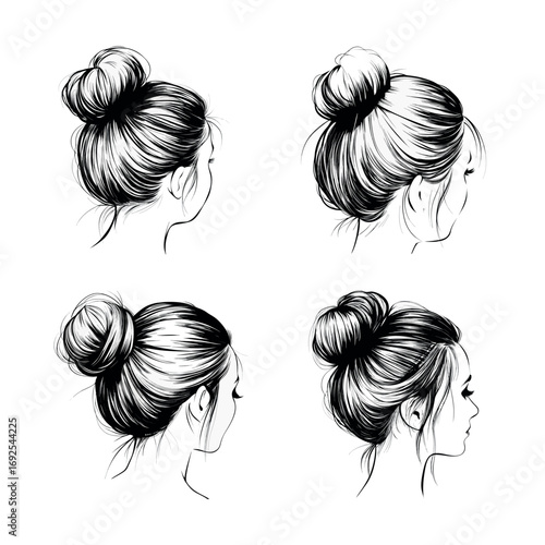 set of woman with a bun in her hair eps