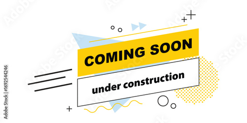 Yellow black headline with under construction label on white background. Minimal dynamic template for website launch message