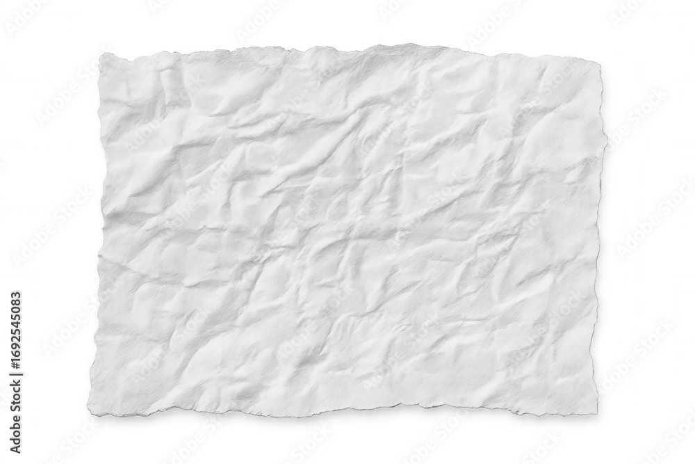 Obraz premium Crumpled white paper sheet, wrinkled surface revealing intricate texture against transparent backdrop