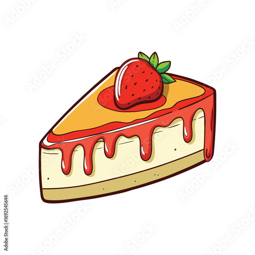 Delicious cheesecake with sweet strawberry topping and rich sauce drizzle illustration