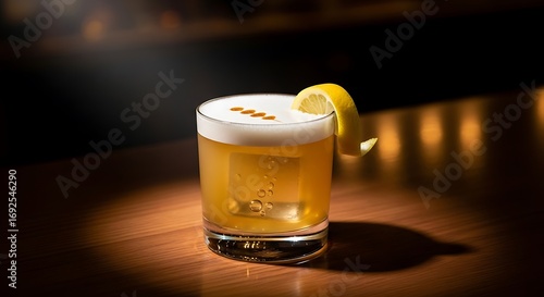 Whiskey Sour Cocktail - A Classic Drink with Lemon and Egg White.