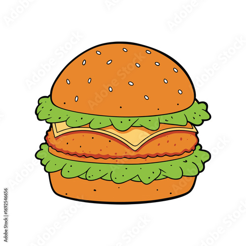 Delicious chicken burger with spicy mayonnaise and fresh crunchy lettuce illustration